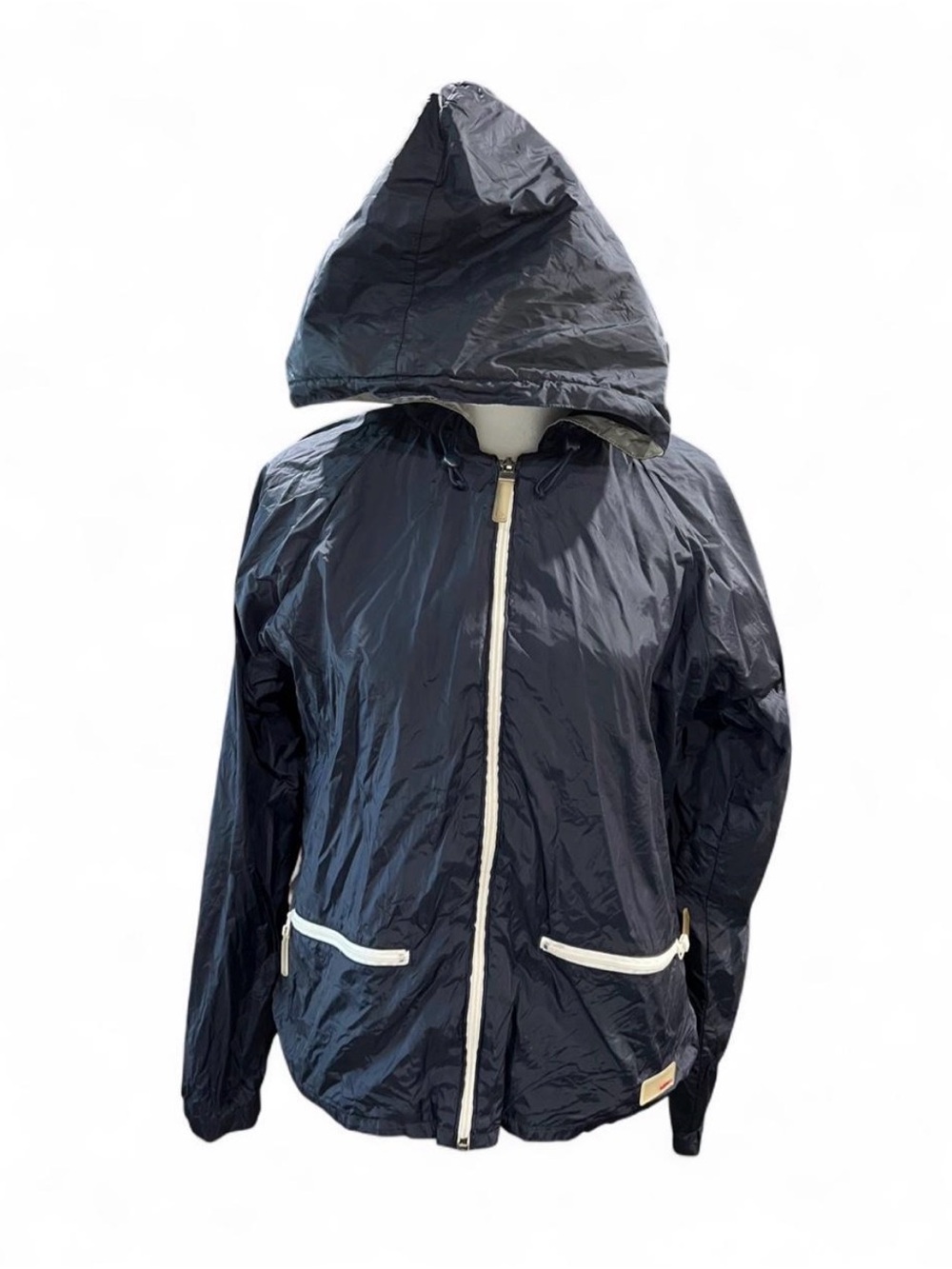 Hollister Navy and White Performance Outerwear Rain Jacket